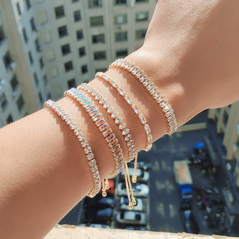 Zircon Tennis Bracelets for Women Shining Gold Color