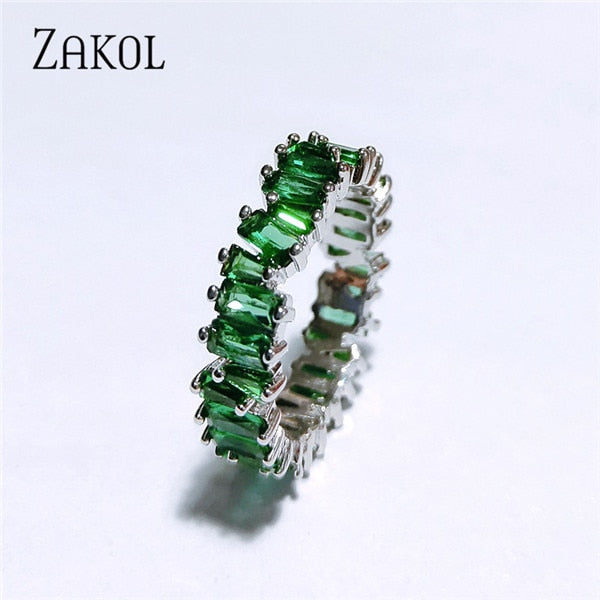 Green Round Square Cubic Zircon Rings