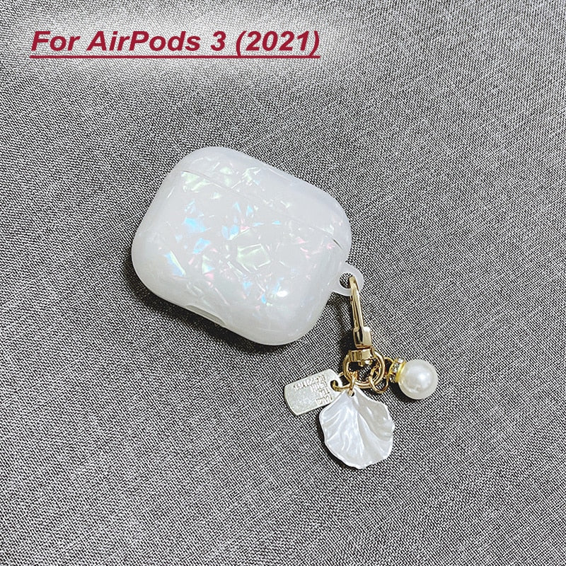 White Glossy Pearl Bracelet Keychain Earphone case For Apple Airpods 1 2 Pro 3 Wireless with Headset Box Cover