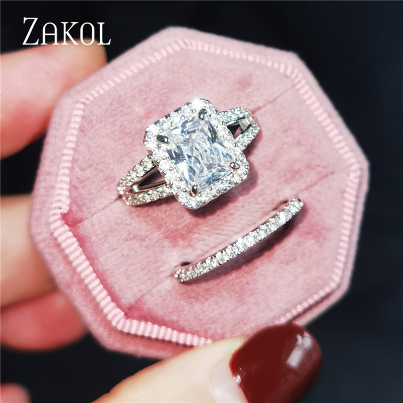 2 Pcs Pack Fashion Geometry CZ Zirconia Engagement Rings
