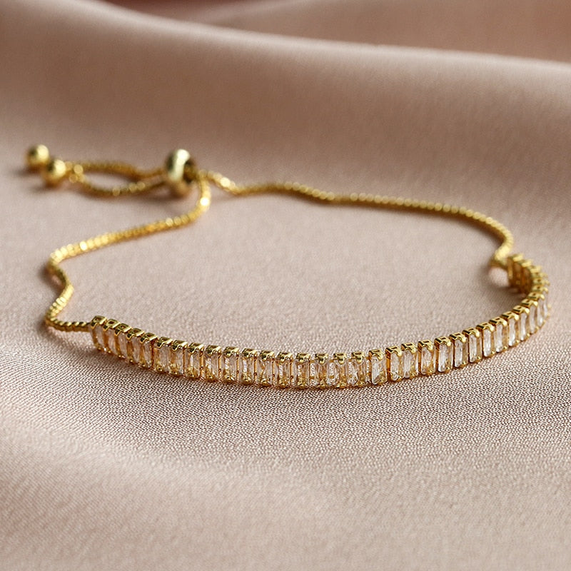 Zircon Tennis Bracelets for Women Shining Gold Color