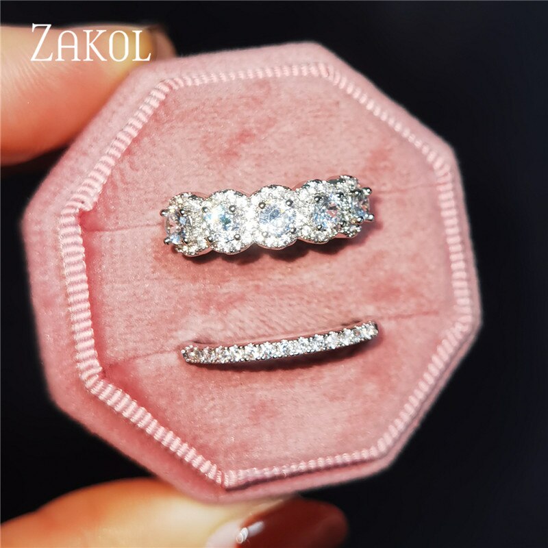 2 Pcs Pack Fashion Geometry CZ Zirconia Engagement Rings