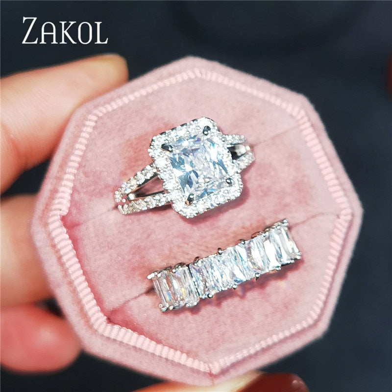 2 Pcs Pack Fashion Geometry CZ Zirconia Engagement Rings