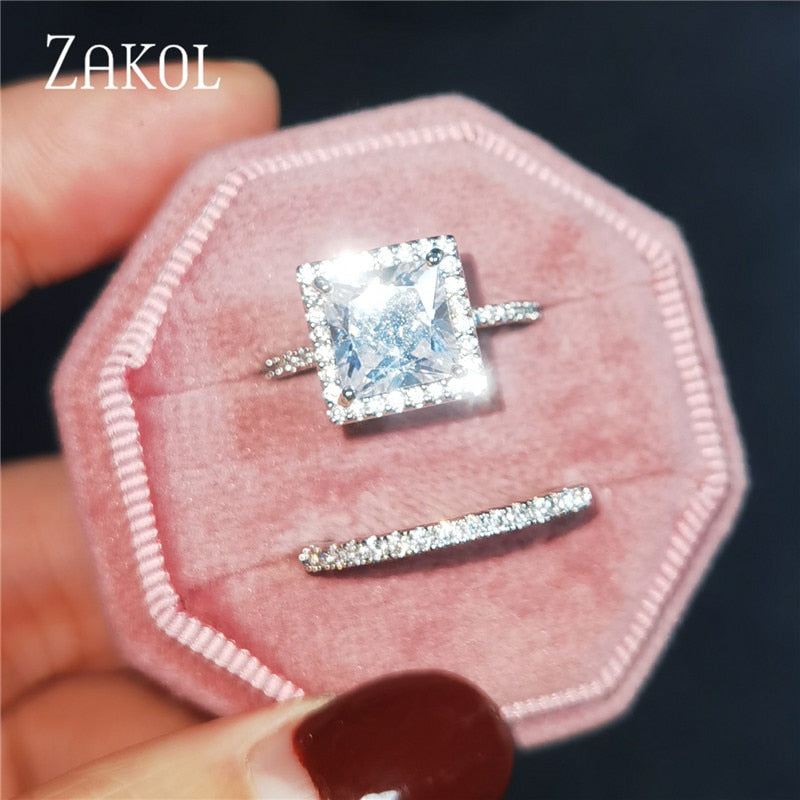 2 Pcs Pack Fashion Geometry CZ Zirconia Engagement Rings
