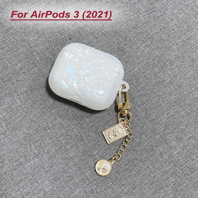 White Glossy Pearl Bracelet Keychain Earphone case For Apple Airpods 1 2 Pro 3 Wireless with Headset Box Cover