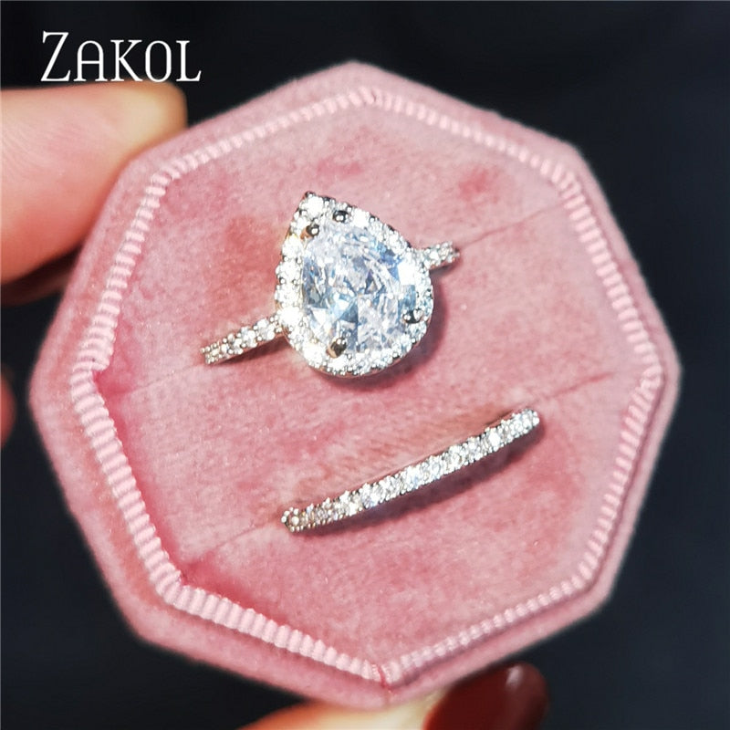 2 Pcs Pack Fashion Geometry CZ Zirconia Engagement Rings