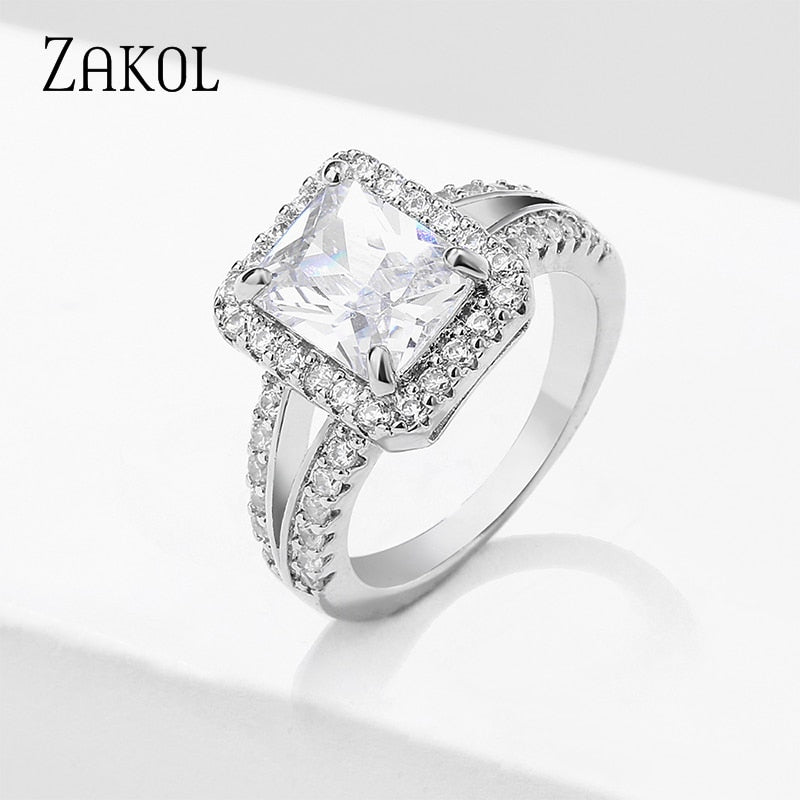 2 Pcs Pack Fashion Geometry CZ Zirconia Engagement Rings
