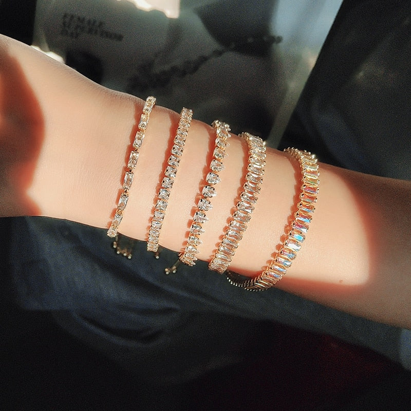 Zircon Tennis Bracelets for Women Shining Gold Color
