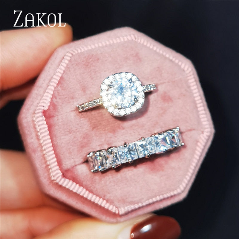 2 Pcs Pack Fashion Geometry CZ Zirconia Engagement Rings