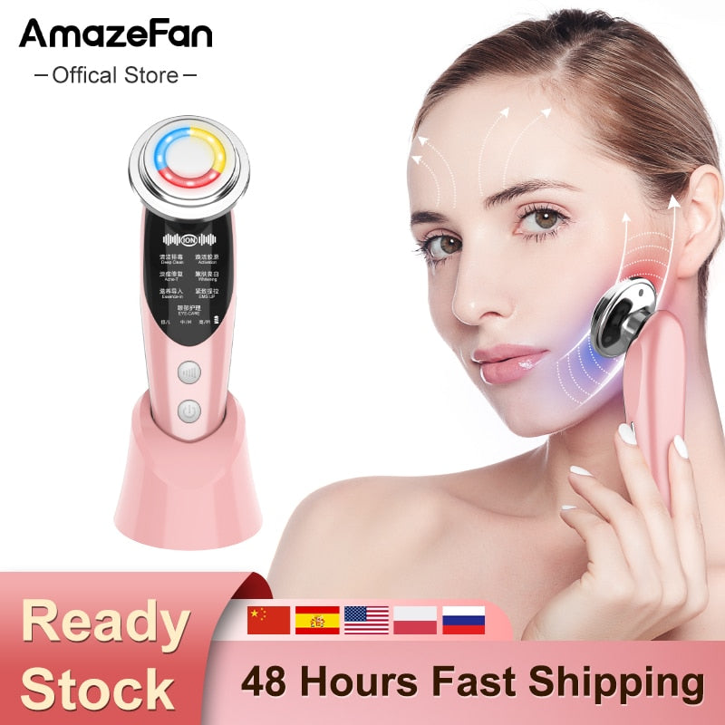 7in1 Face Massager RF Microcurrent Mesotherapy Electroporation LED Skin Remover Wrinkle