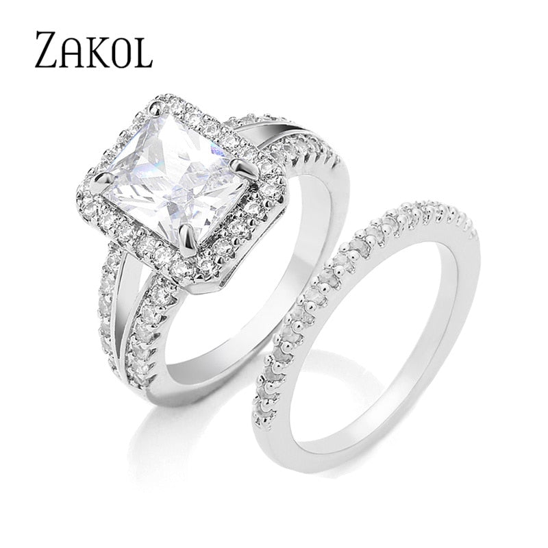 2 Pcs Pack Fashion Geometry CZ Zirconia Engagement Rings