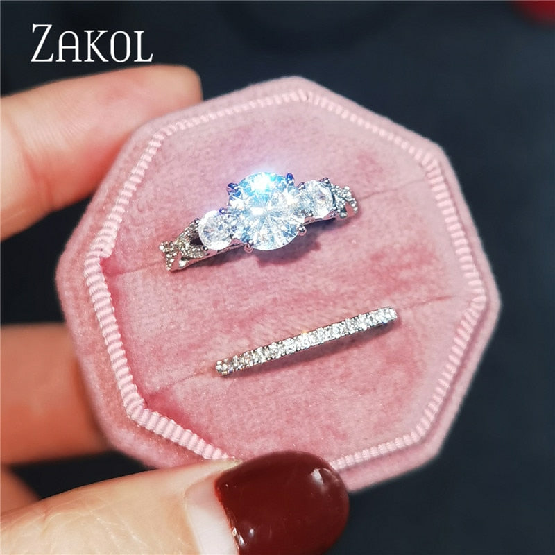 2 Pcs Pack Fashion Geometry CZ Zirconia Engagement Rings