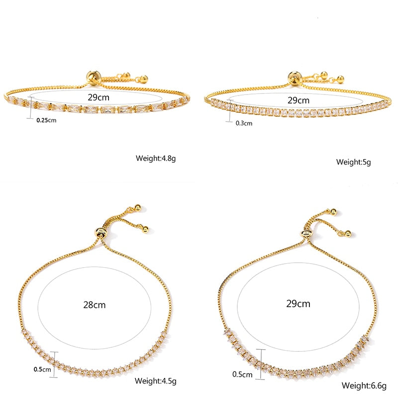 Zircon Tennis Bracelets for Women Shining Gold Color